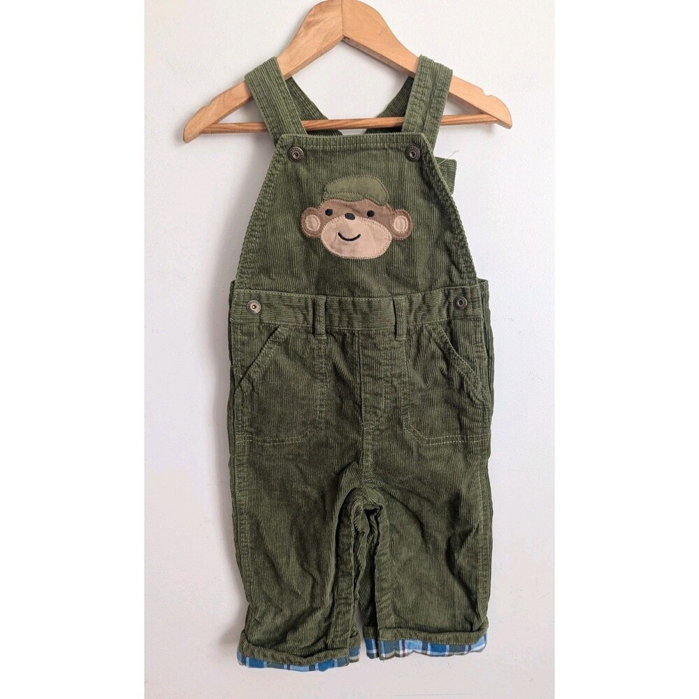 Y2k Gymboree Silly Monkey Corduroy Overalls 12-18 months Green 100% Cotton Boys
